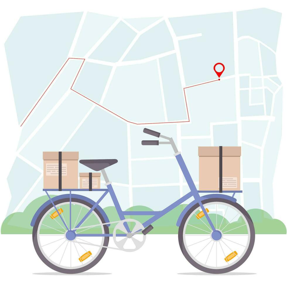 levering. pakket. levering door fiets. draag- een pakket Aan een fiets vector