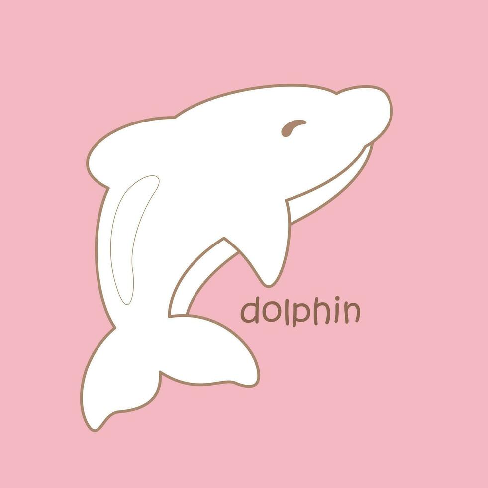 alfabet d voor dolfijn woordenschat school- les tekenfilm digitaal postzegel schets vector