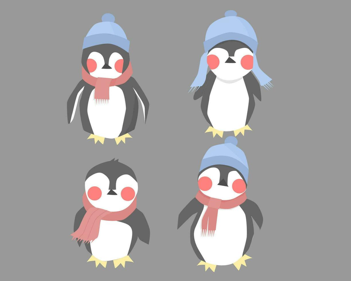 schattig pinguïn vervelend hoed illustratie reeks vector