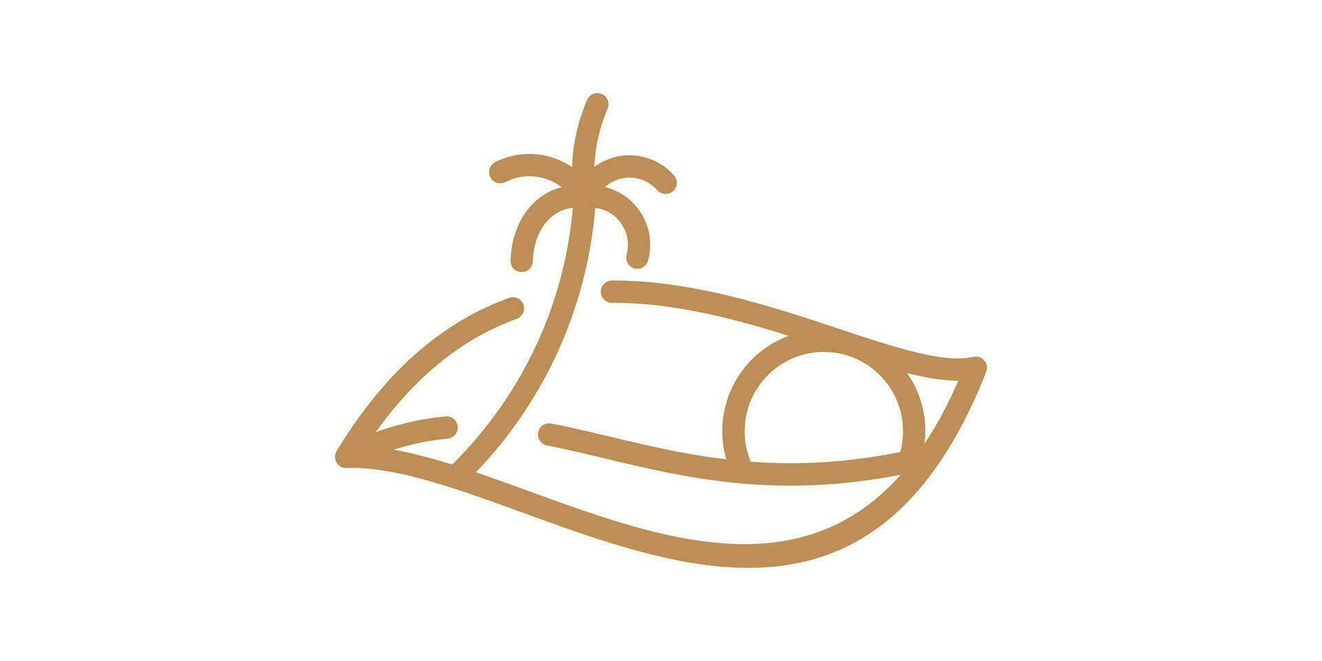 logo ontwerp voor een visie Aan de strand met elementen van palm bomen en bergen vector