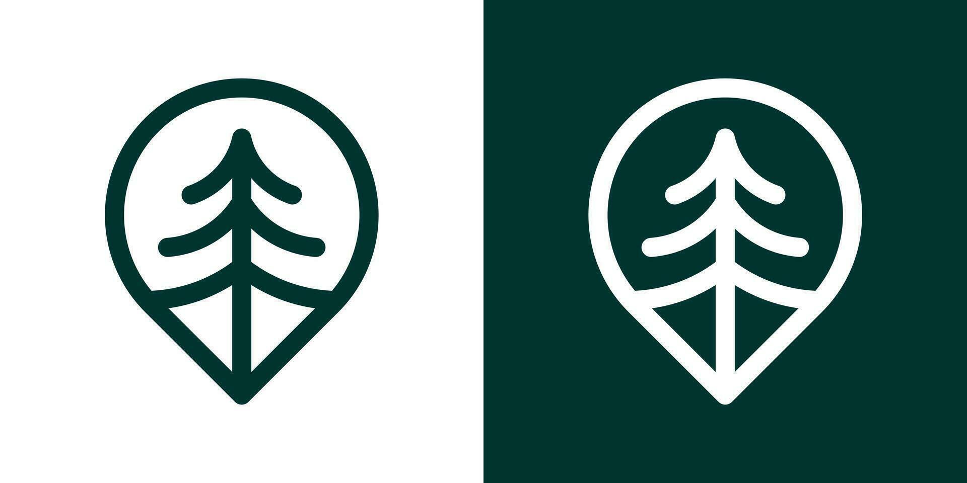 logo ontwerp inspiratie voor een pin kaart met een pijnboom boom gemaakt in een minimalistische lijn stijl. vector