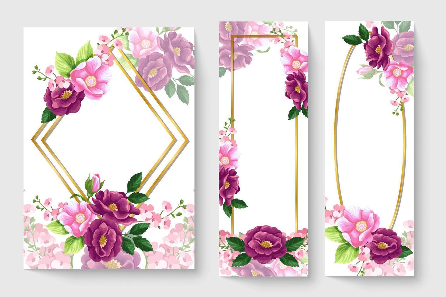 botanische kaart met roze bloemen, bladeren. lente ornament concept. bloemen poster, uitnodigen. vector lay-out decoratieve wenskaart of uitnodiging ontwerp achtergrond. hand getekende illustratie