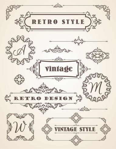 Set van retro vintage badges, kaders, etiketten en randen. vector