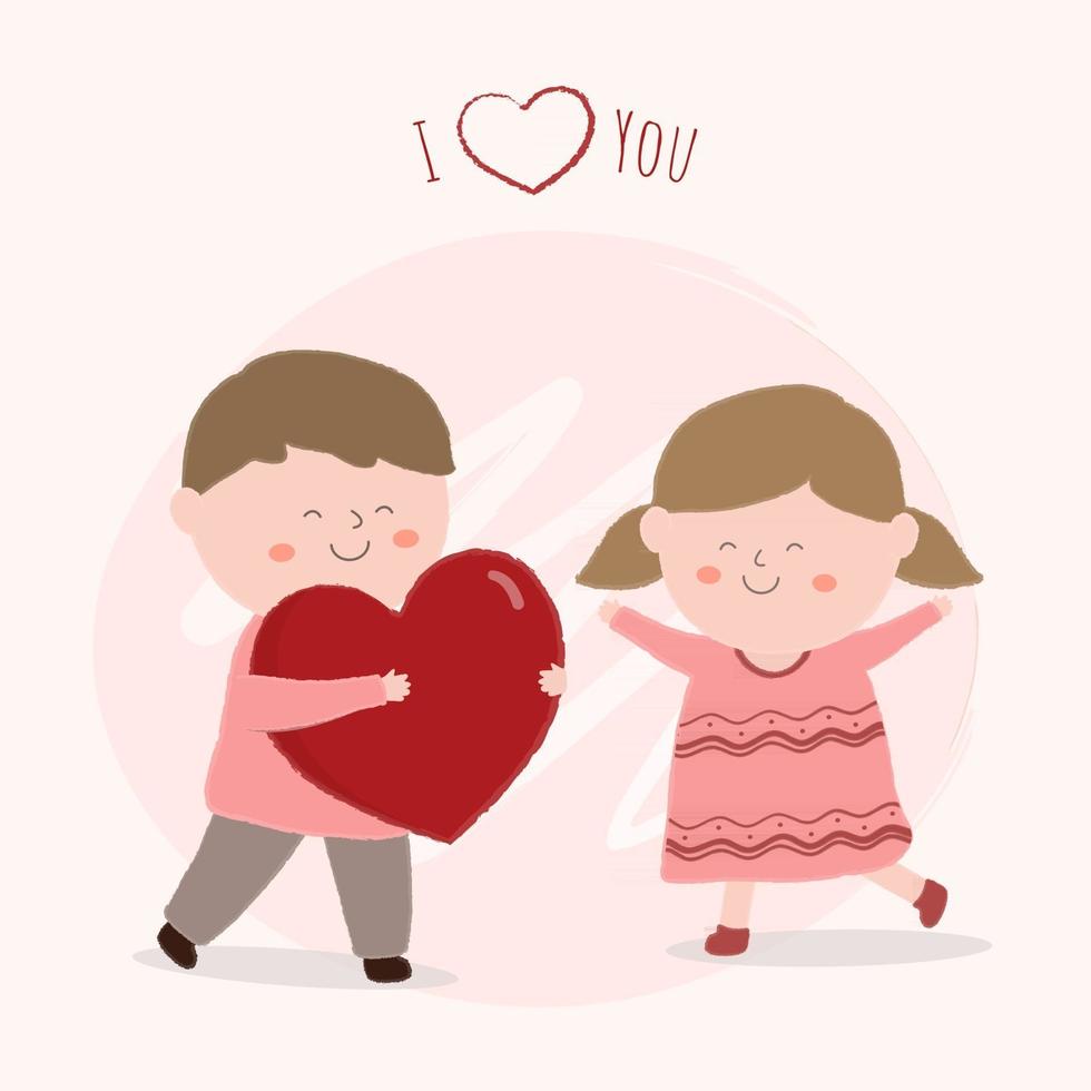 klein verliefd stel. jongen en meisje omhelzen elkaar liefdevol. tekens voor het feest van heilige valentijn. vectorillustratie in cartoon-stijl vector