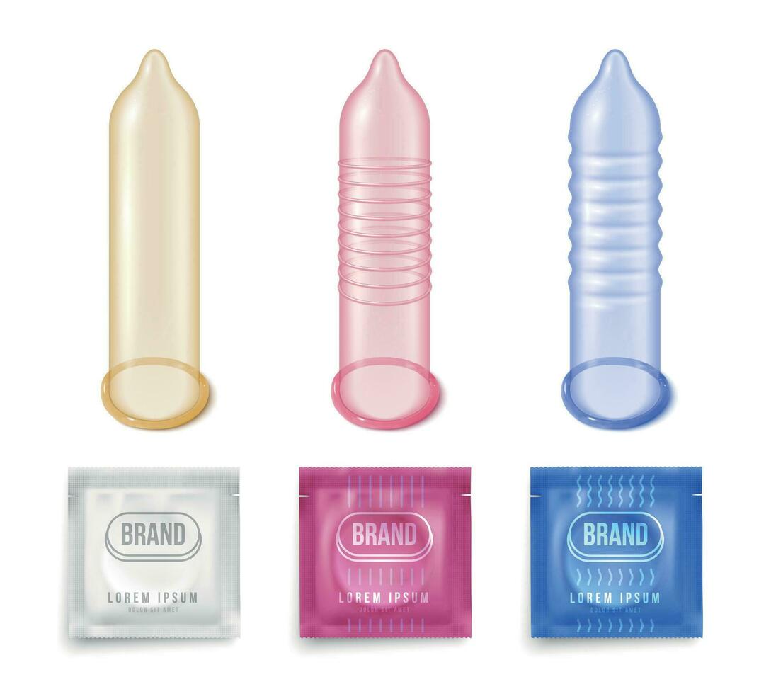 realistisch condoom merk reeks vector