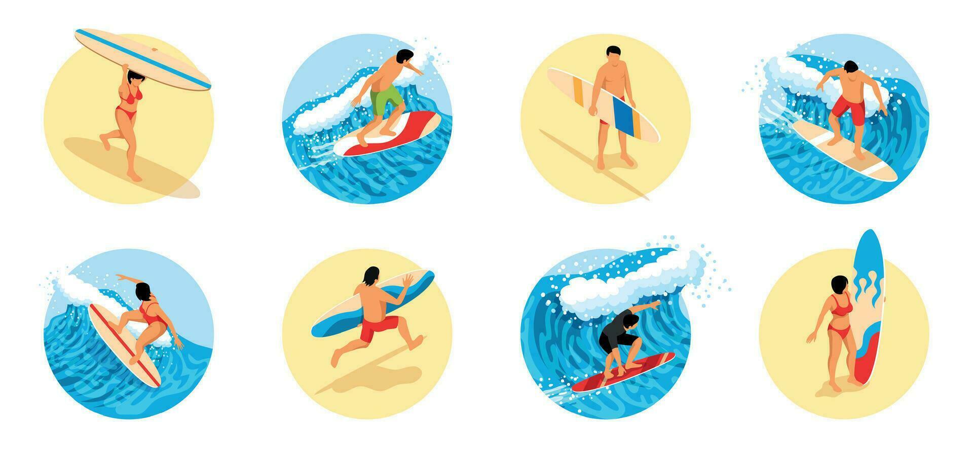 surfing isometrische ronde composities vector