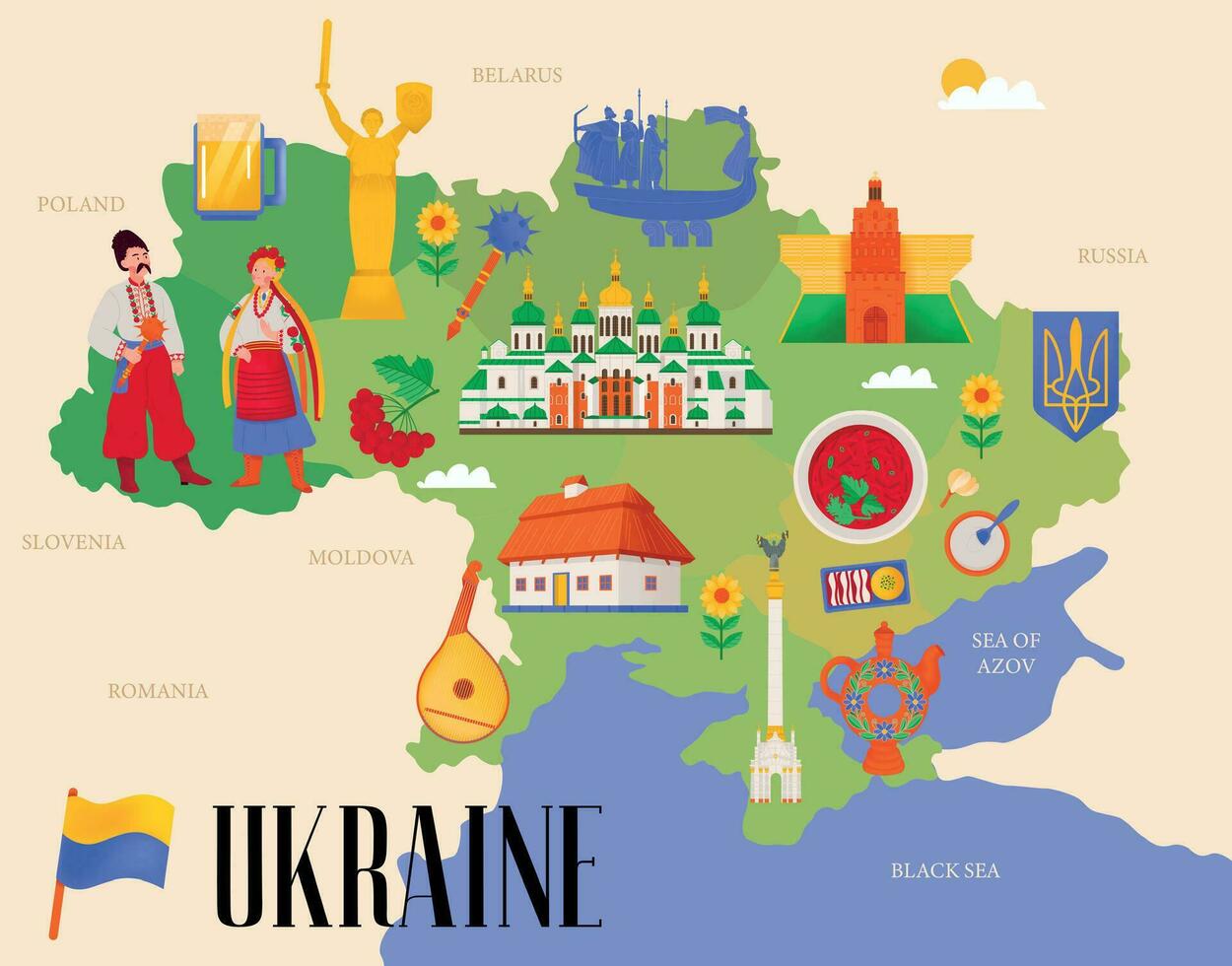 Oekraïne kaart vlak poster vector