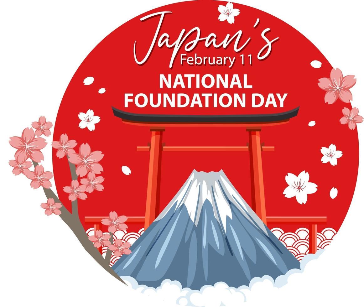 japan's nationale stichtingsdagbanner met mount fuji en torii gate vector