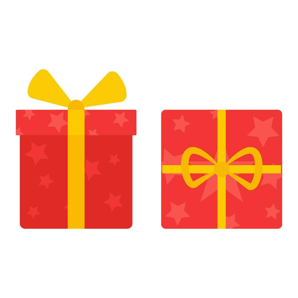 gekleurde geschenk doos met lintje. rood vakantie geschenk doos met ster. Kerstmis of nieuw jaar vector illustratie.