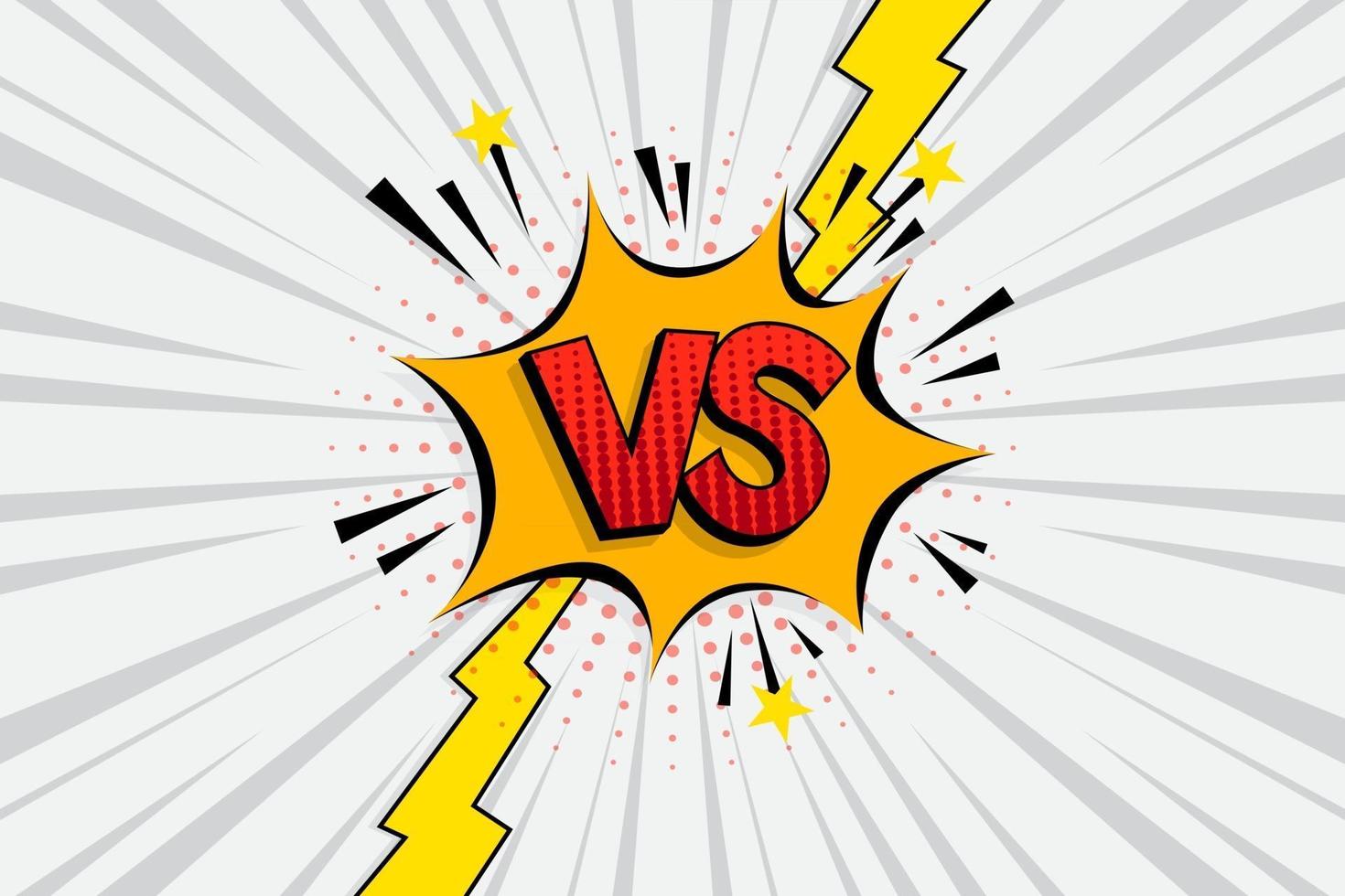 versus vs letters vechten tegen witte achtergronden in platte stripstijlontwerp met halftoon, bliksem. vector illustratie