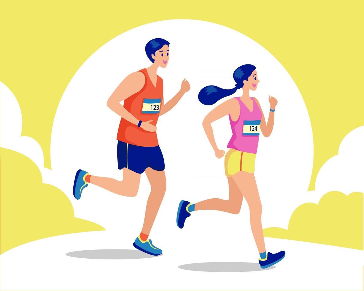 paar hardlopen, gezondheidsbewust concept. sportieve vrouw en man joggen. illustratie van lopers vector