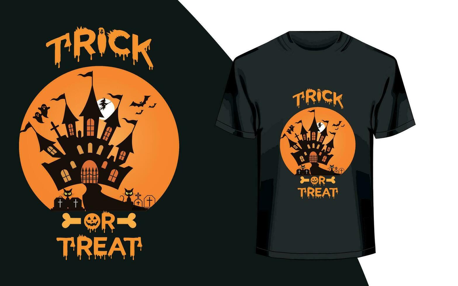 truc of traktatie belettering met pompoen. halloween t-shirt. vector