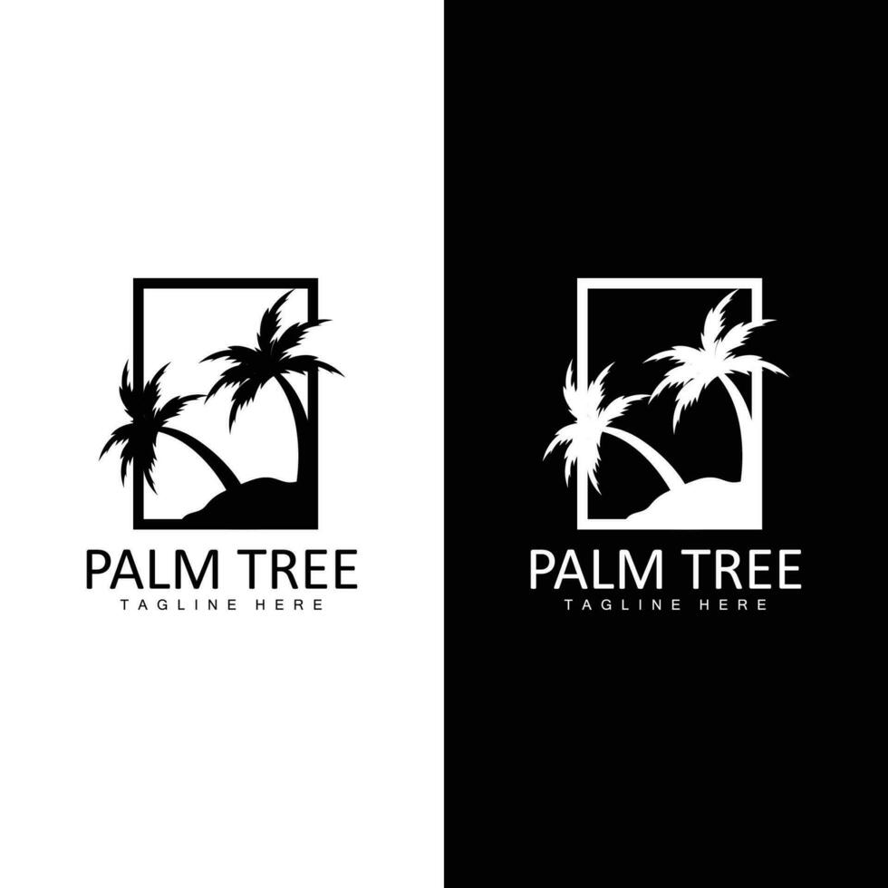 kokosnoot boom logo, palm boom zonsondergang strand vector, elegant minimalistische gemakkelijk ontwerp, symbool sjabloon icoon vector