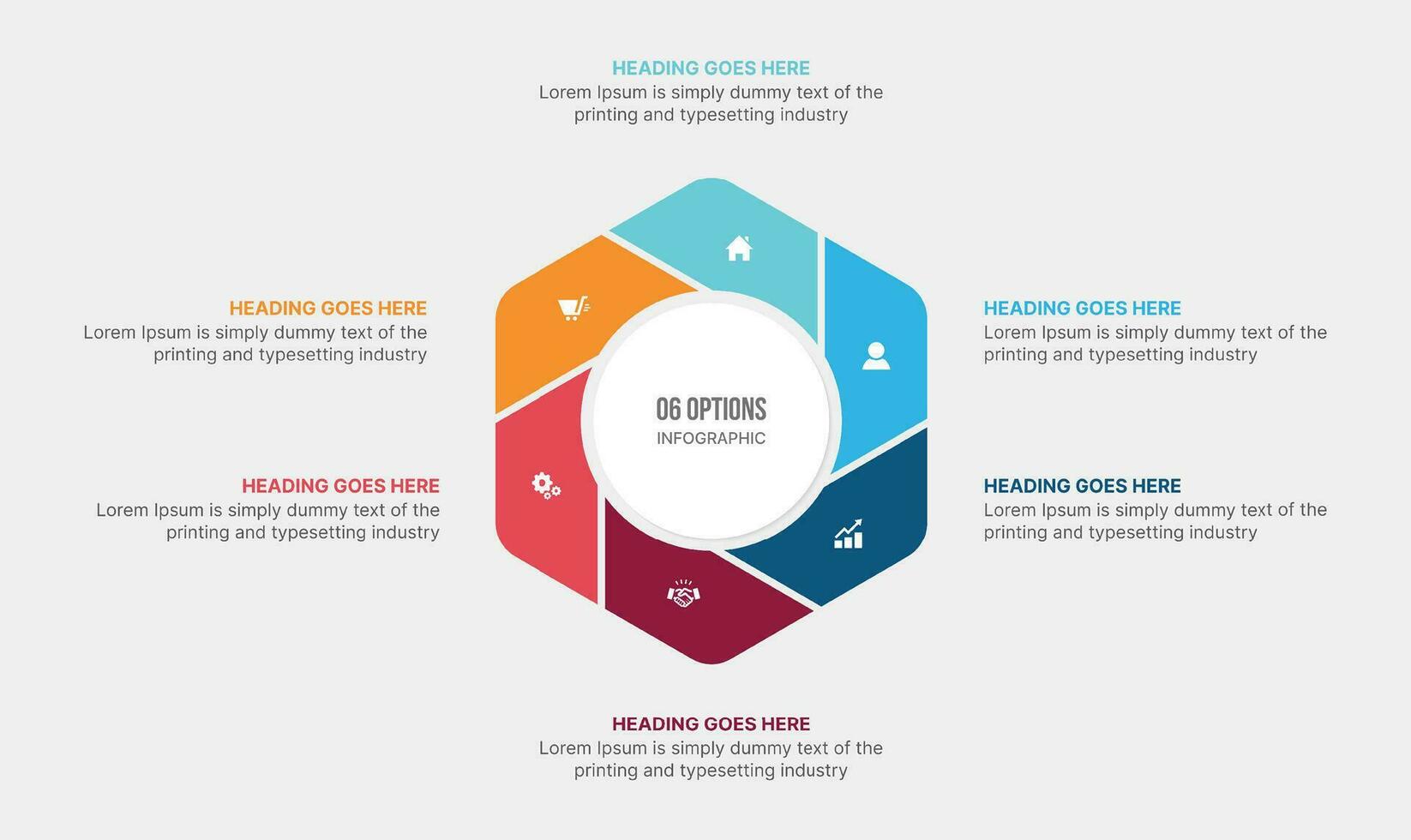 zes 6 opties cirkel fiets infographic sjabloon ontwerp vector