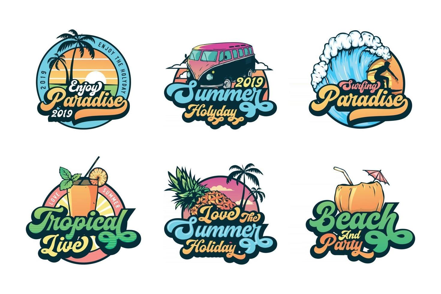 set vintage zomerbadges, labels, emblemen en logo vector