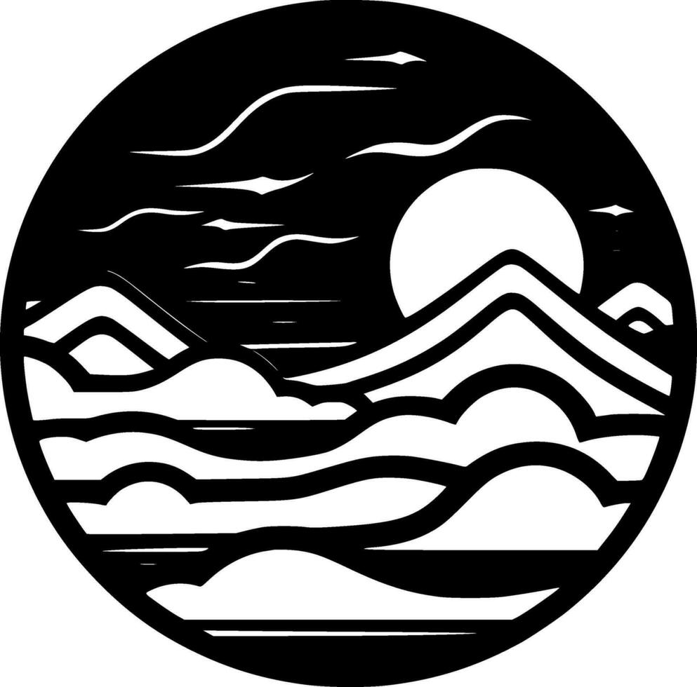 oceaan - zwart en wit geïsoleerd icoon - vector illustratie
