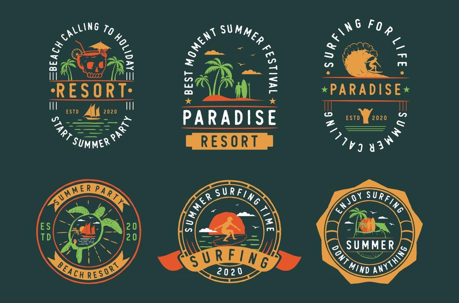 set vintage zomerbadges, labels, emblemen en logo vector