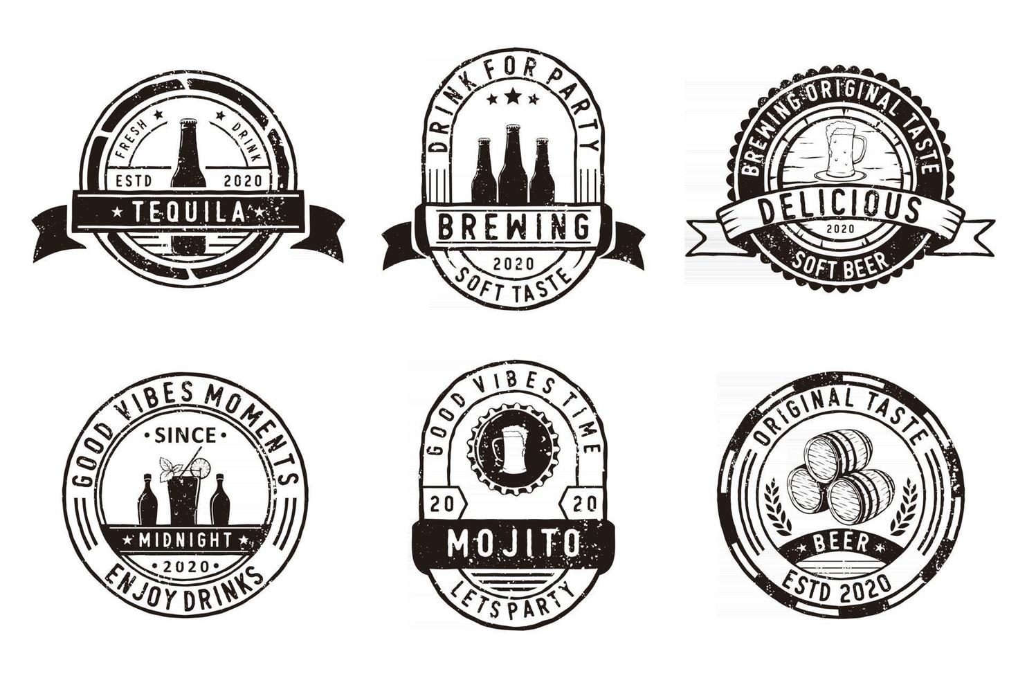 set vintage badges brouwerij, brouwerijwinkel en emblemen vector