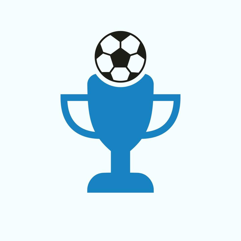 Amerikaans voetbal of voetbal kampioenschap trofee logo ontwerp concept met Amerikaans voetbal en trofee icoon vector