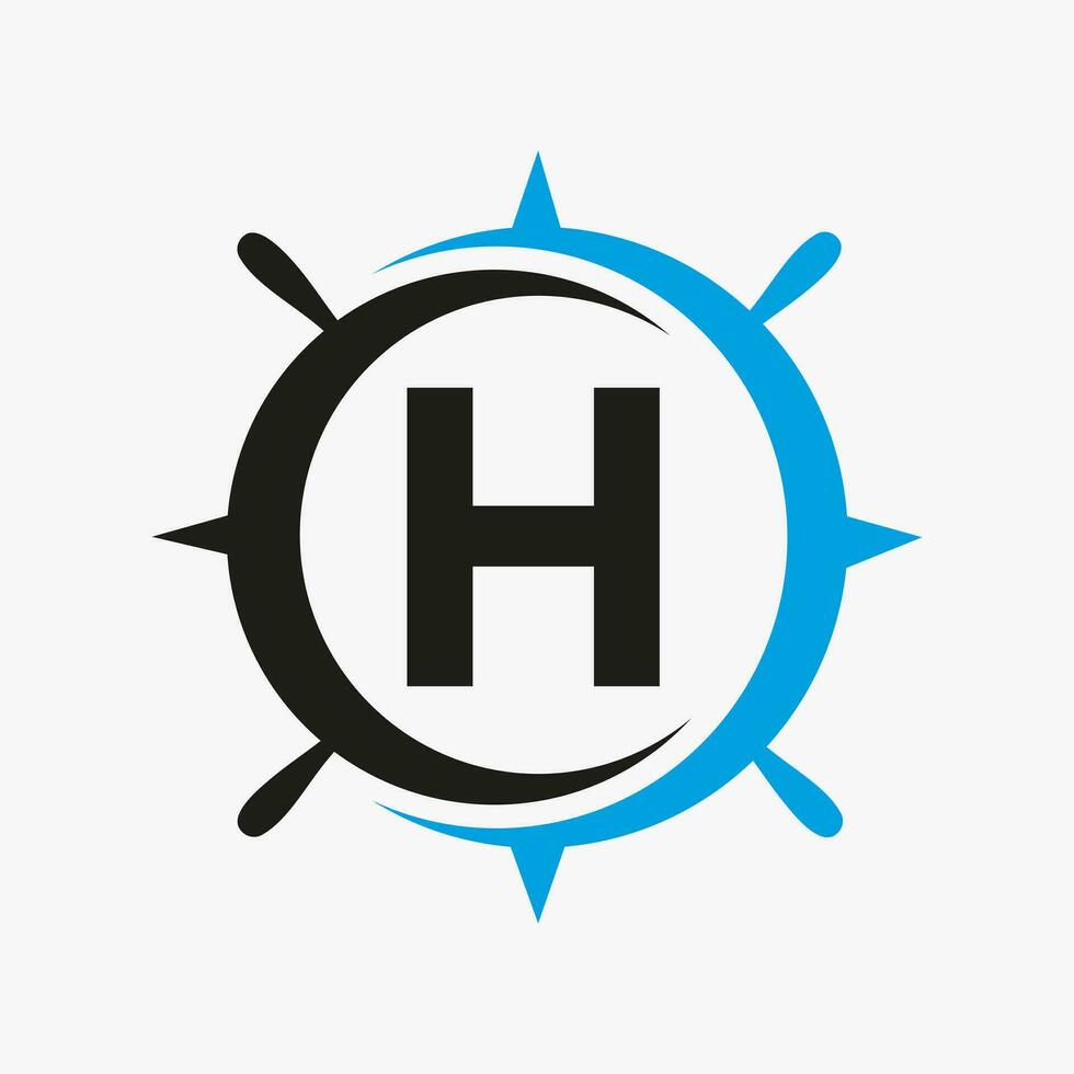 brief h schip logo concept met schip wiel teken vector sjabloon