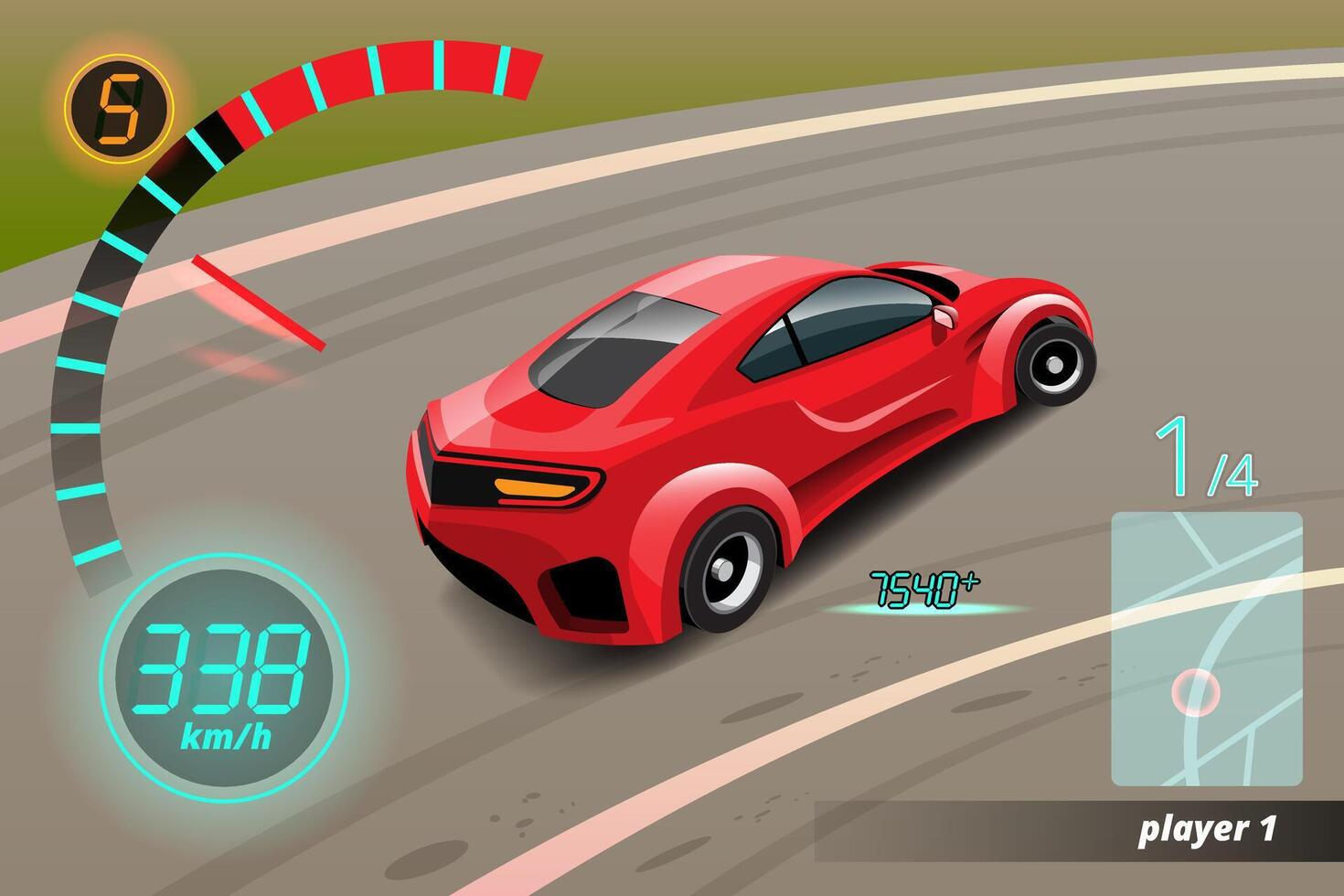 burn-out auto, game sportwagen drift voor punt in het spel. vectorillustratie in 3D-stijlontwerp vector