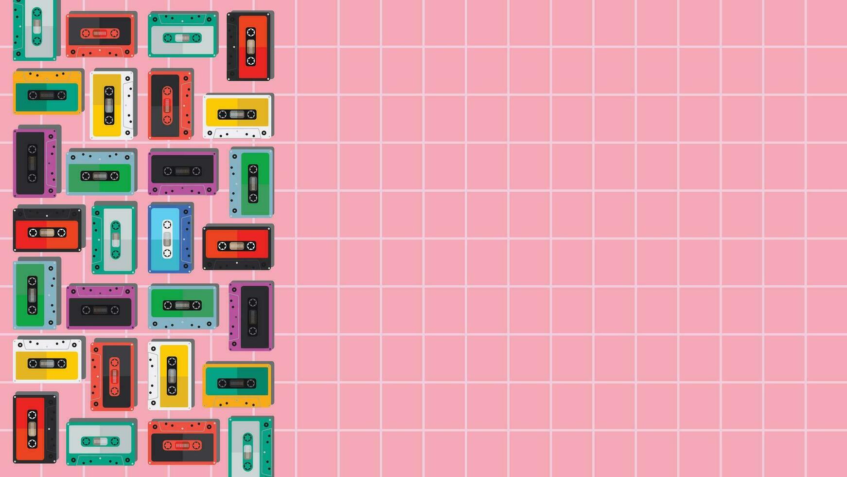 audio cassette banden maakt patroon met retro stijl vector illustratie. 1990 stijl. geschikt voor achtergrond