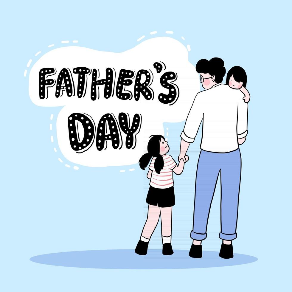 gelukkige vaderdag vader houdt de man op zijn schouder en leidt zijn dochter naar het vaderdagfestival. vector