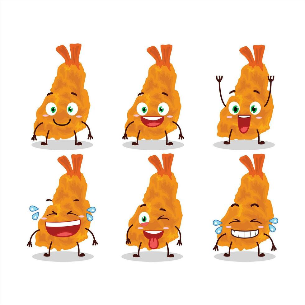 tekenfilm karakter van gebakken garnaal met glimlach uitdrukking vector