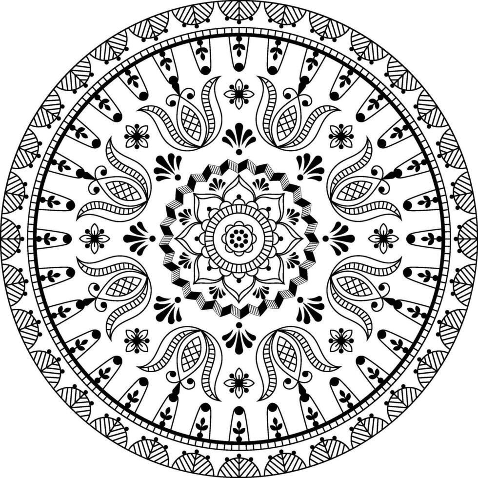 Scandinavisch bloemen mandala ontwerp, geschetst vector geïsoleerd Aan wit achtergrond