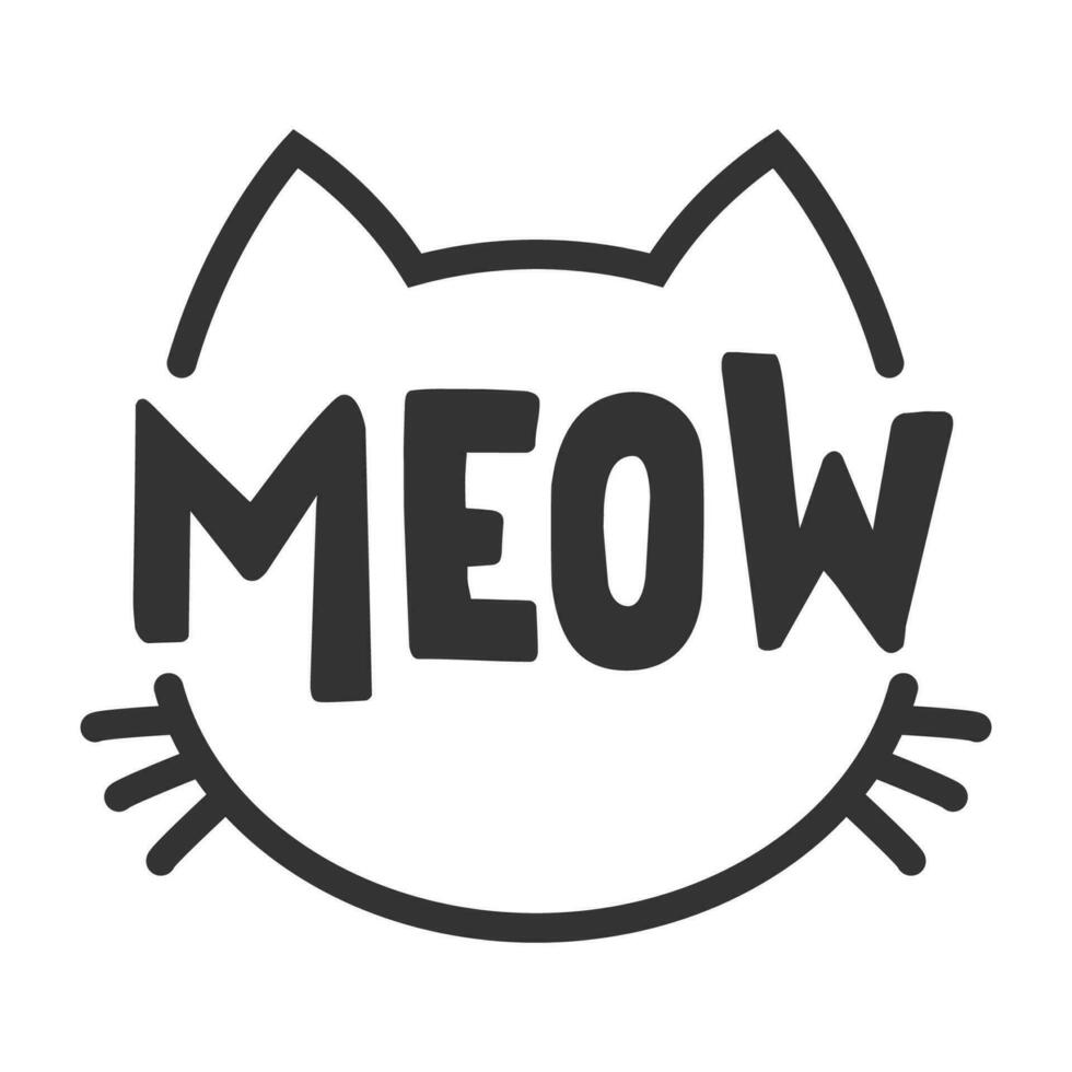 mauw belettering binnen kat hoofd pictogram, met oren en bakkebaarden. schattig ontwerp voor katachtig geliefden en kat moeders. vector