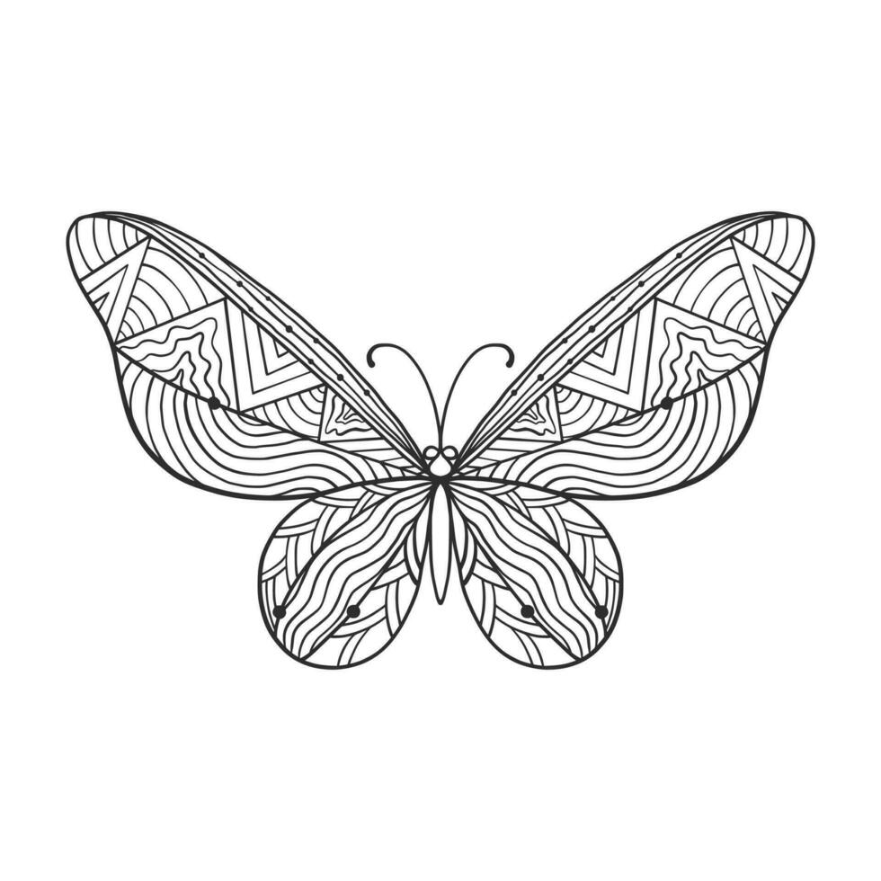 hand- getrokken vlinder zentangle voor t-shirt ontwerp of tatoeëren. kleur boek voor kinderen en volwassenen. vector