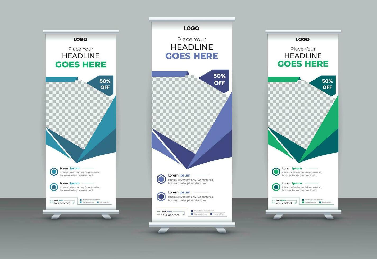 bedrijf rollen omhoog banier sjabloon ontwerp, Hoes presentatie abstract meetkundig achtergrond, bedrijf folder, Scherm, x-banner, vlag-banner, infografieken, presentatie vector