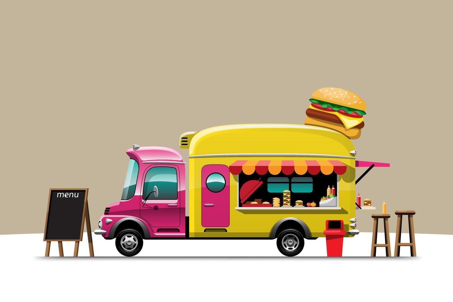 het zijaanzicht van de foodtruck met hamburger vectorillustratie vector