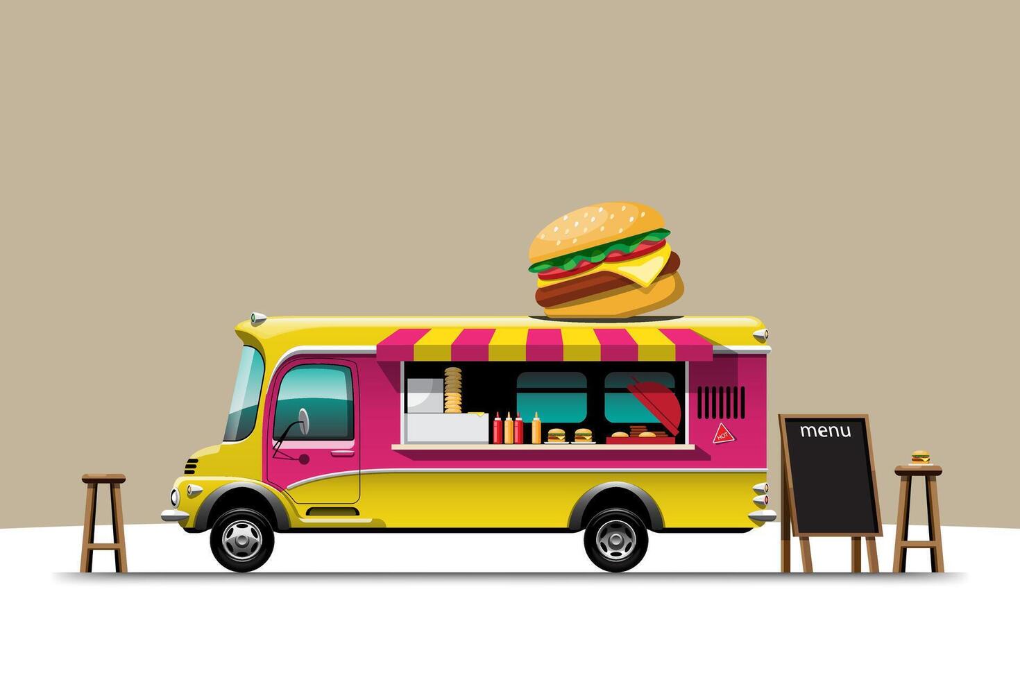 het zijaanzicht van de foodtruck met hamburger vectorillustratie vector