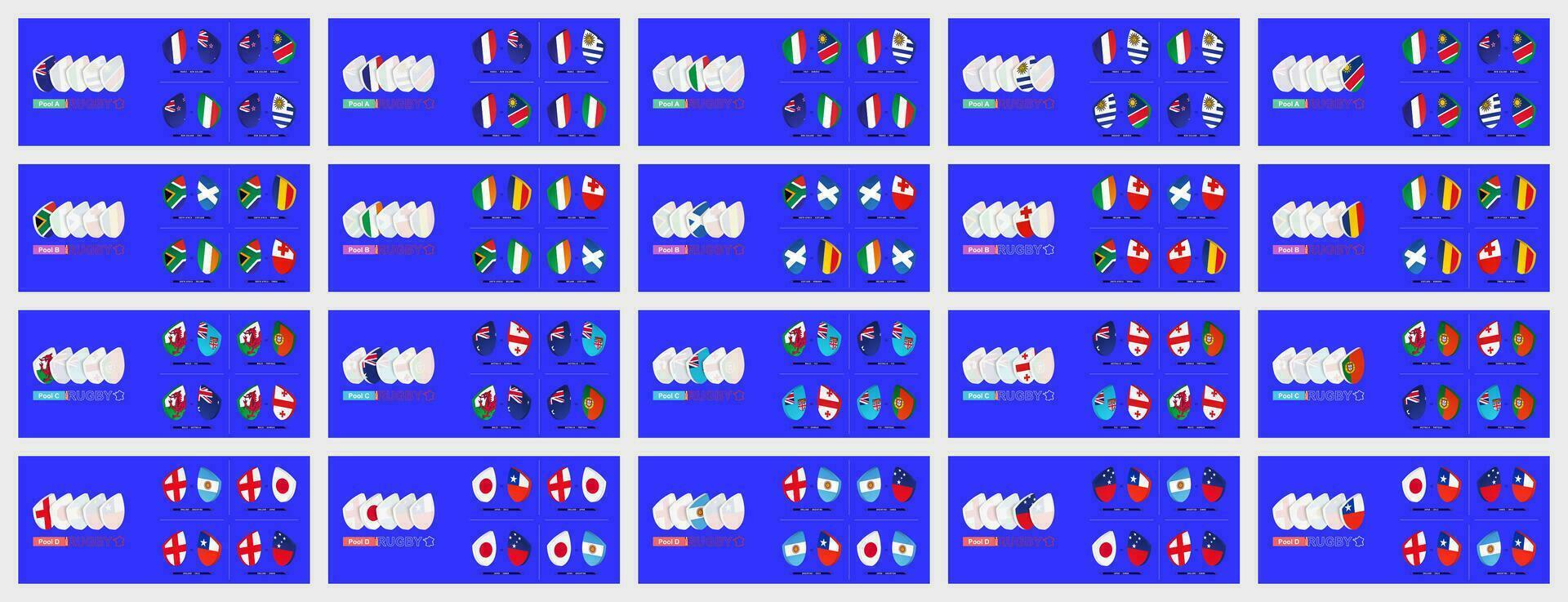 rugby wedstrijden icoon gesorteerd door zwembaden en teams. vector