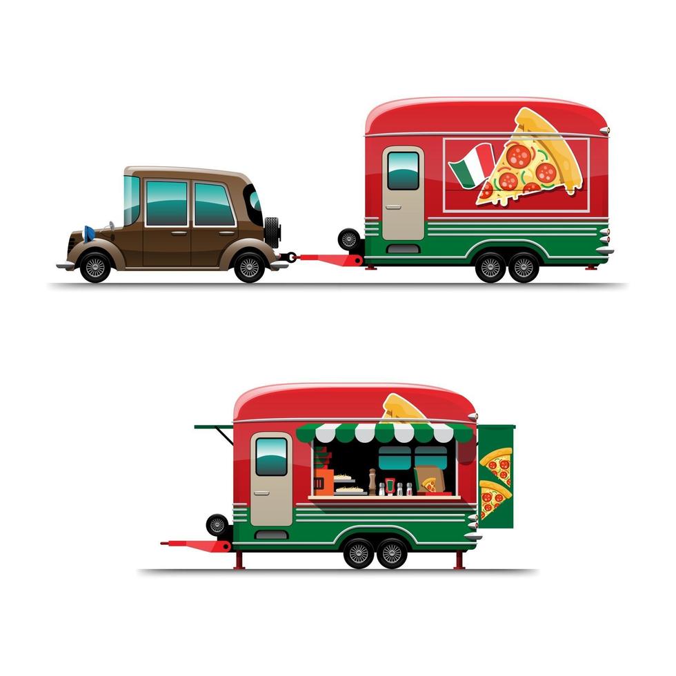 aanhangwagen voedsel vrachtwagen tekening ontwerp stijl platte vector