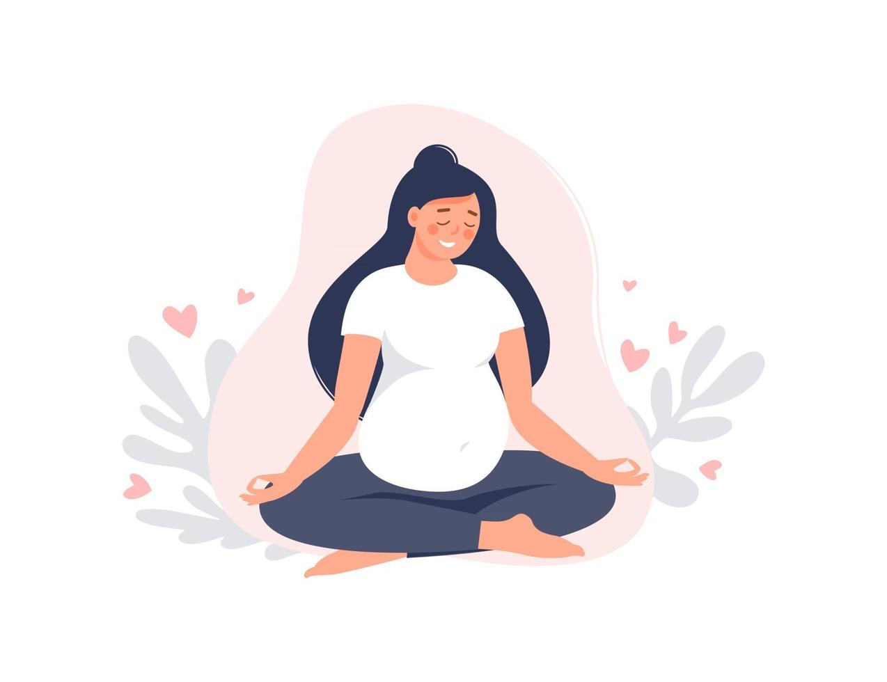 zwangere vrouw mediteren in lotus pose geïsoleerd op roze. zwangerschap vrouw beoefenen van yoga. platte vectorillustratie. concept van moederschap en gezonde levensstijl voor banner, bestemmingspagina, kaart vector