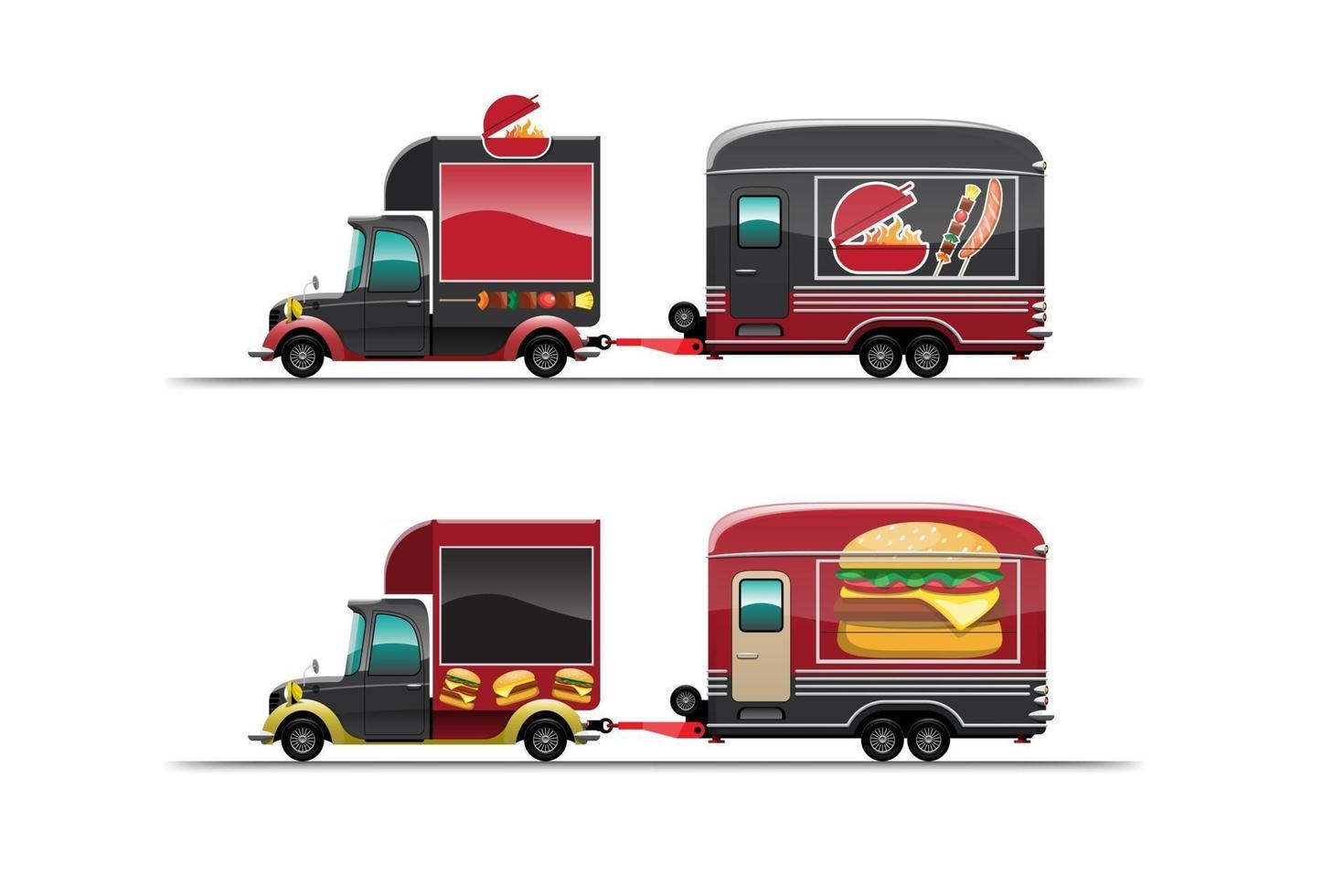 aanhangwagen voedsel vrachtwagen tekening ontwerp stijl platte vector