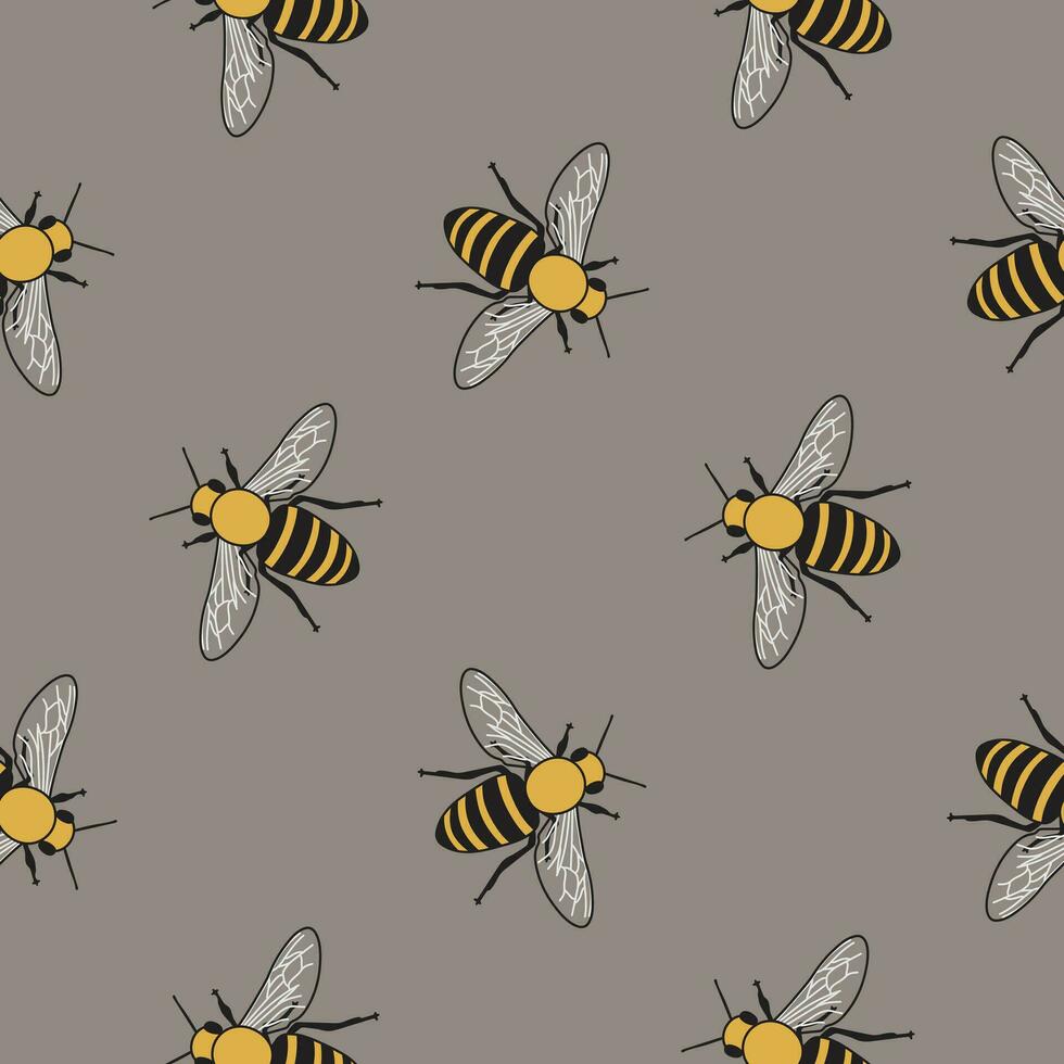 mooi meetkundig patroon met honing bijen in divers oriëntatie. tekenfilm wijnoogst stijl vector