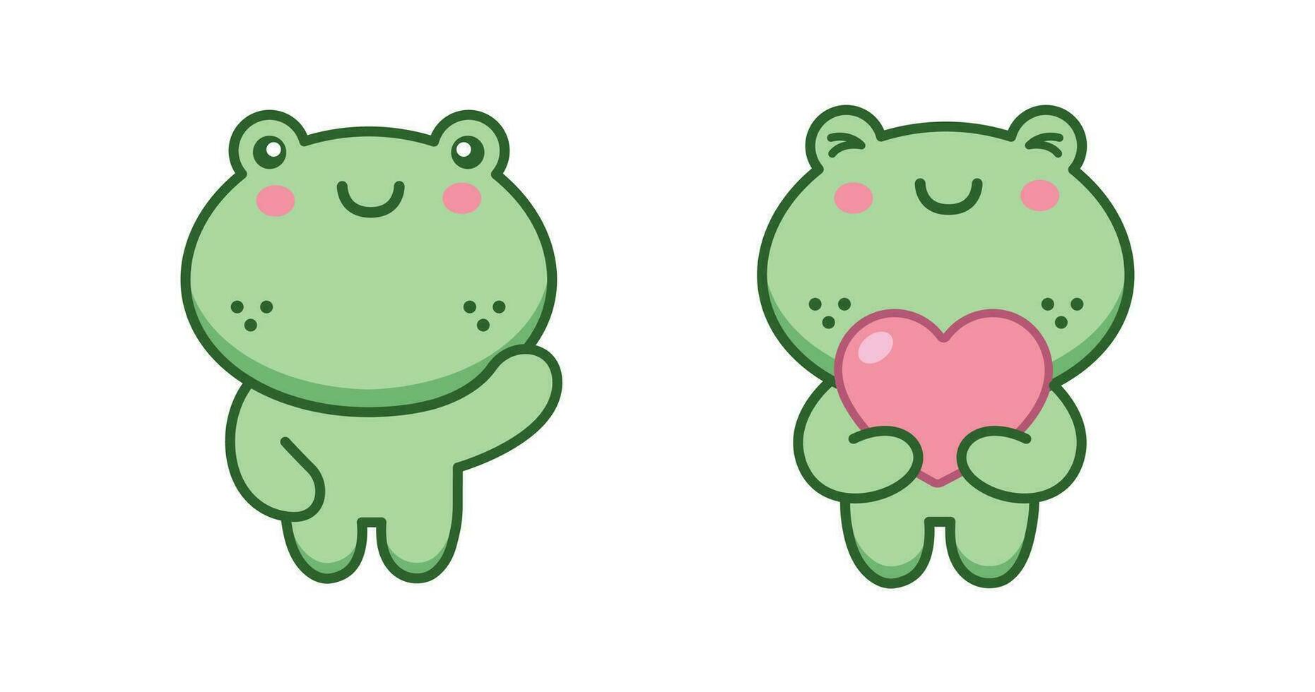 schattig kawaii kikker, kikkerachtig, Holding liefde, kikker zeggen Hoi clip art illustratie vector