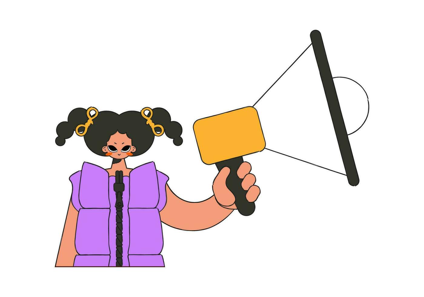 een vrouw met een megafoon, symboliseert de zoeken voor mensen in de arbeid markt. personeel zoeken. vector