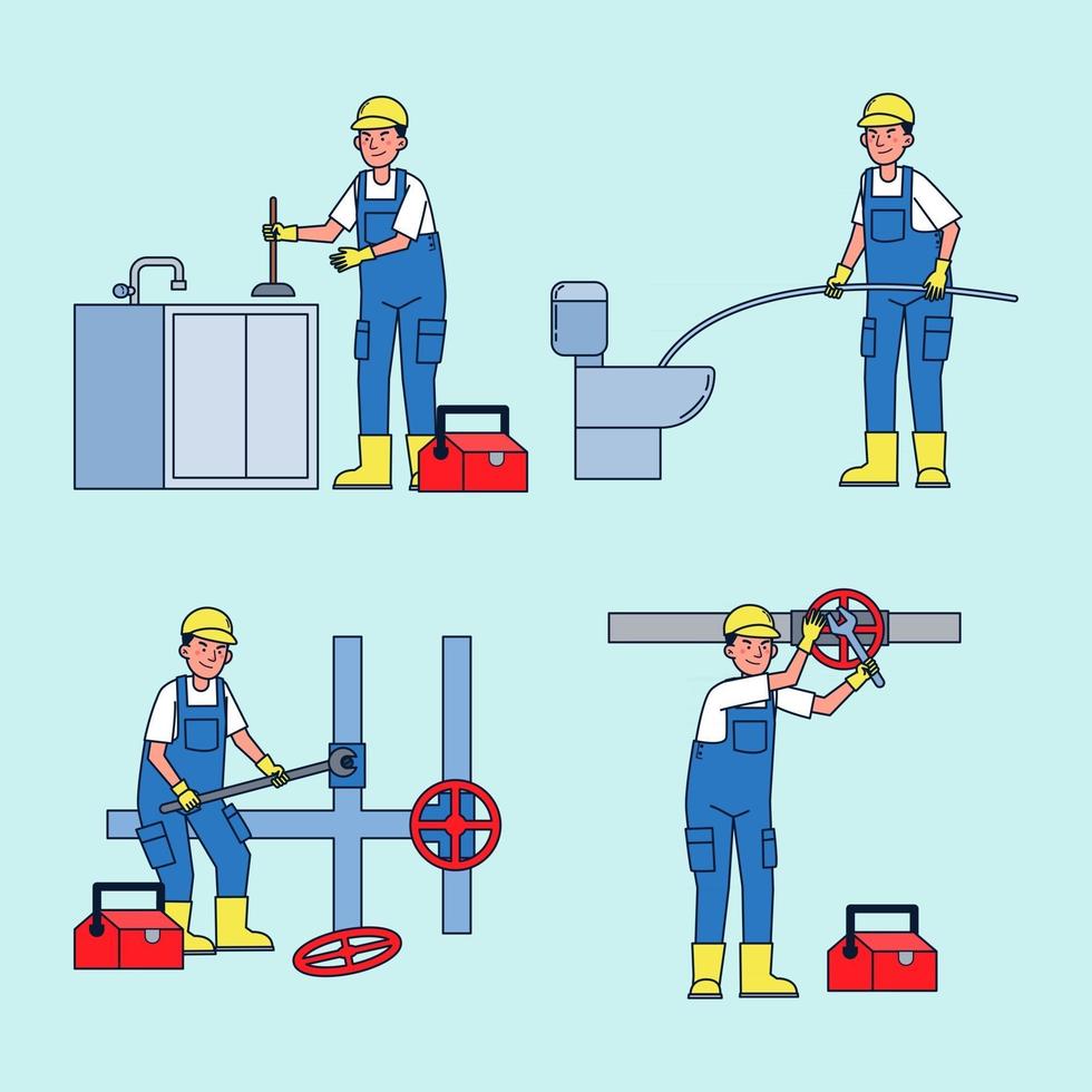 professionele technici voor het repareren en oplossen van verschillende apparatuurproblemen in huis. vector