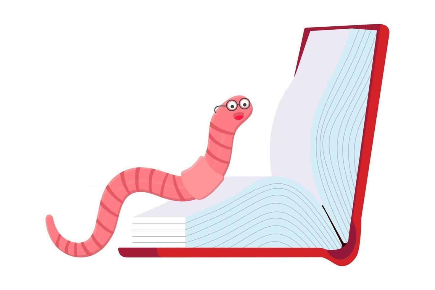 cartoon stijl regenworm met boek en glazen vectorillustratie vector