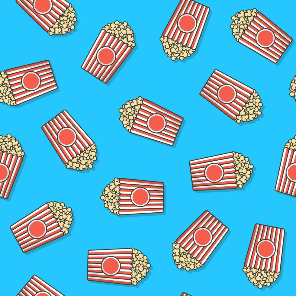 popcorn naadloos patroon Aan een blauw achtergrond. popcorn emmer dozen thema illustratie vector