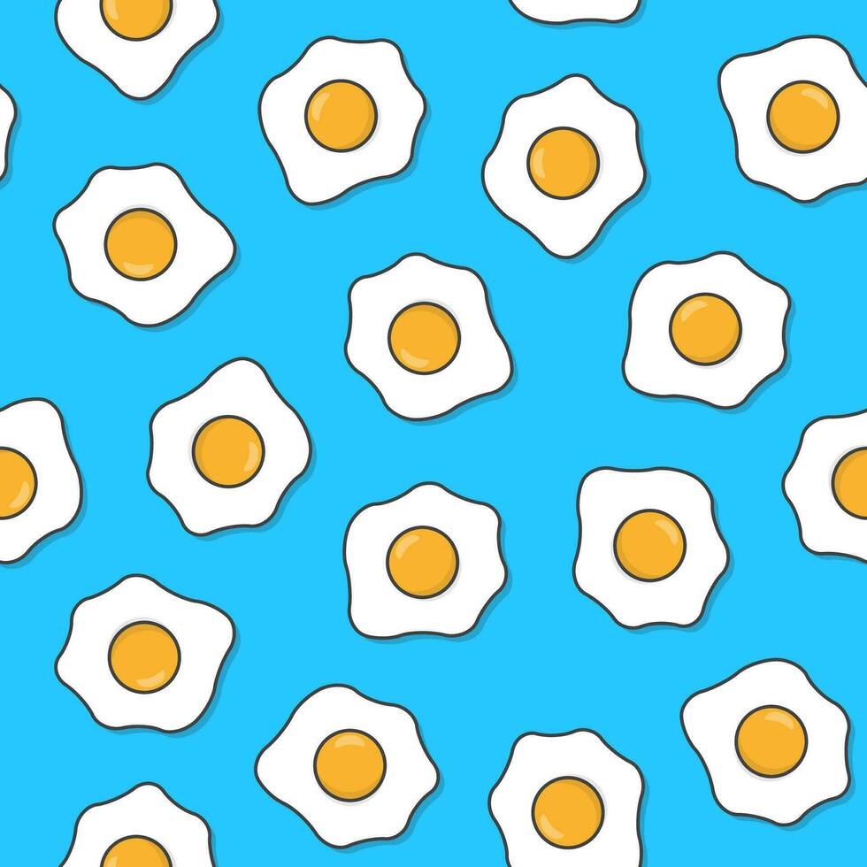 gebakken eieren naadloos patroon Aan een blauw achtergrond. omelet ei thema icoon illustratie vector