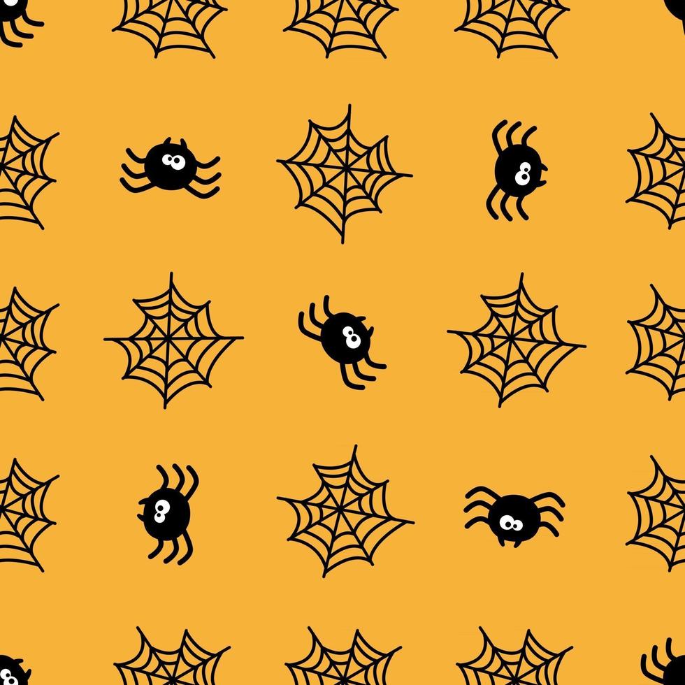 halloween naadloos patroon. spin en web op gele achtergrond. vector