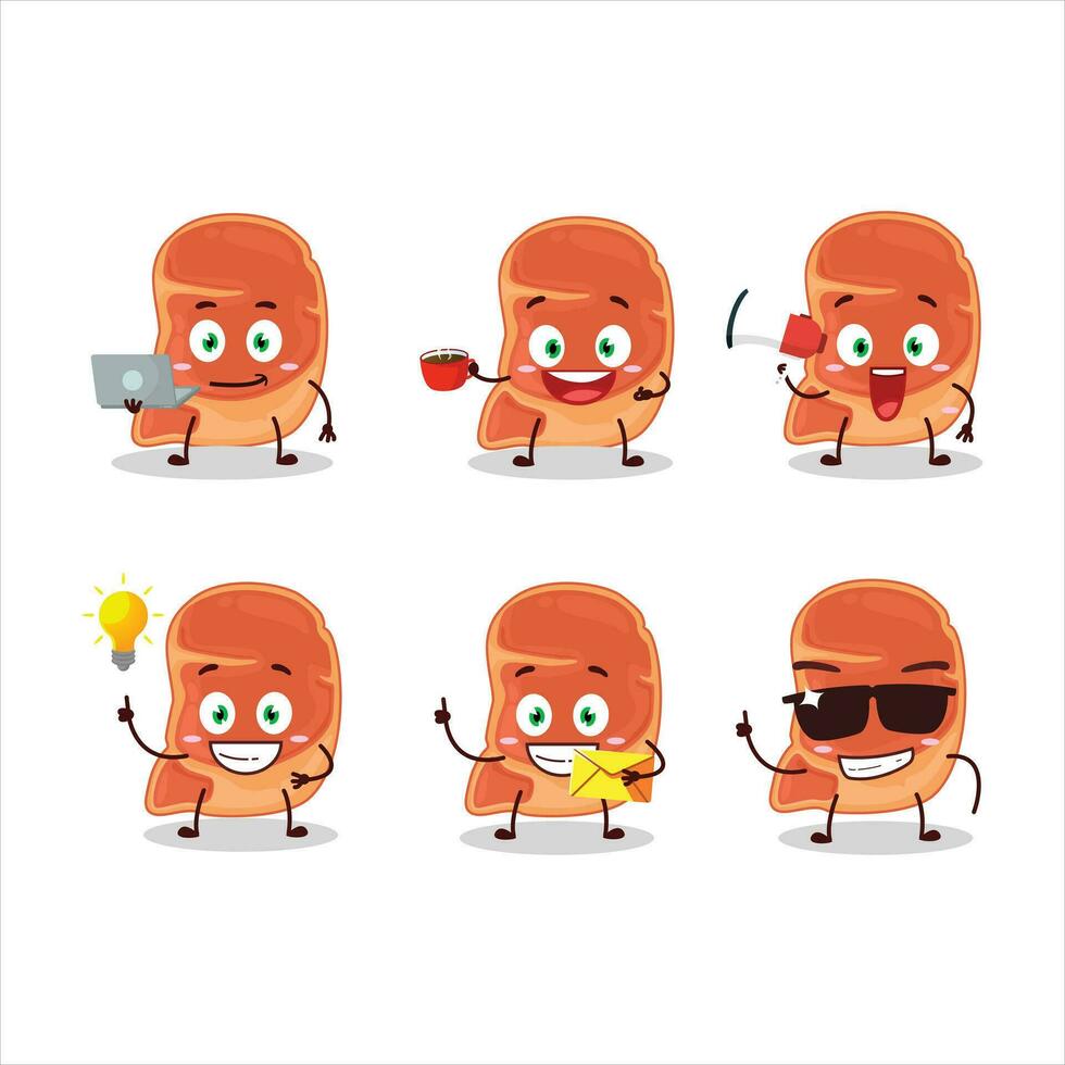 steak tekenfilm karakter met divers types van bedrijf emoticons vector