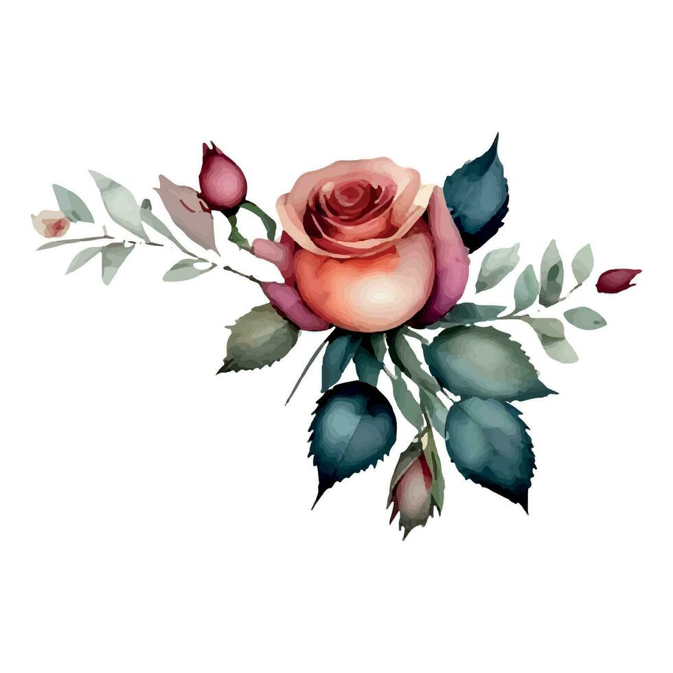 reeks waterverf elementen roze rozen verzameling tuin bloemen bladeren takjes. botanisch illustratie bruiloft bloemen ontwerp vector