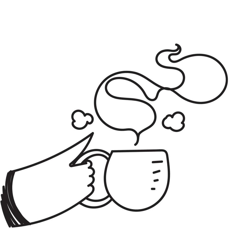 hand- getrokken tekening hand- Holding kop met heet drinken illustratie vector