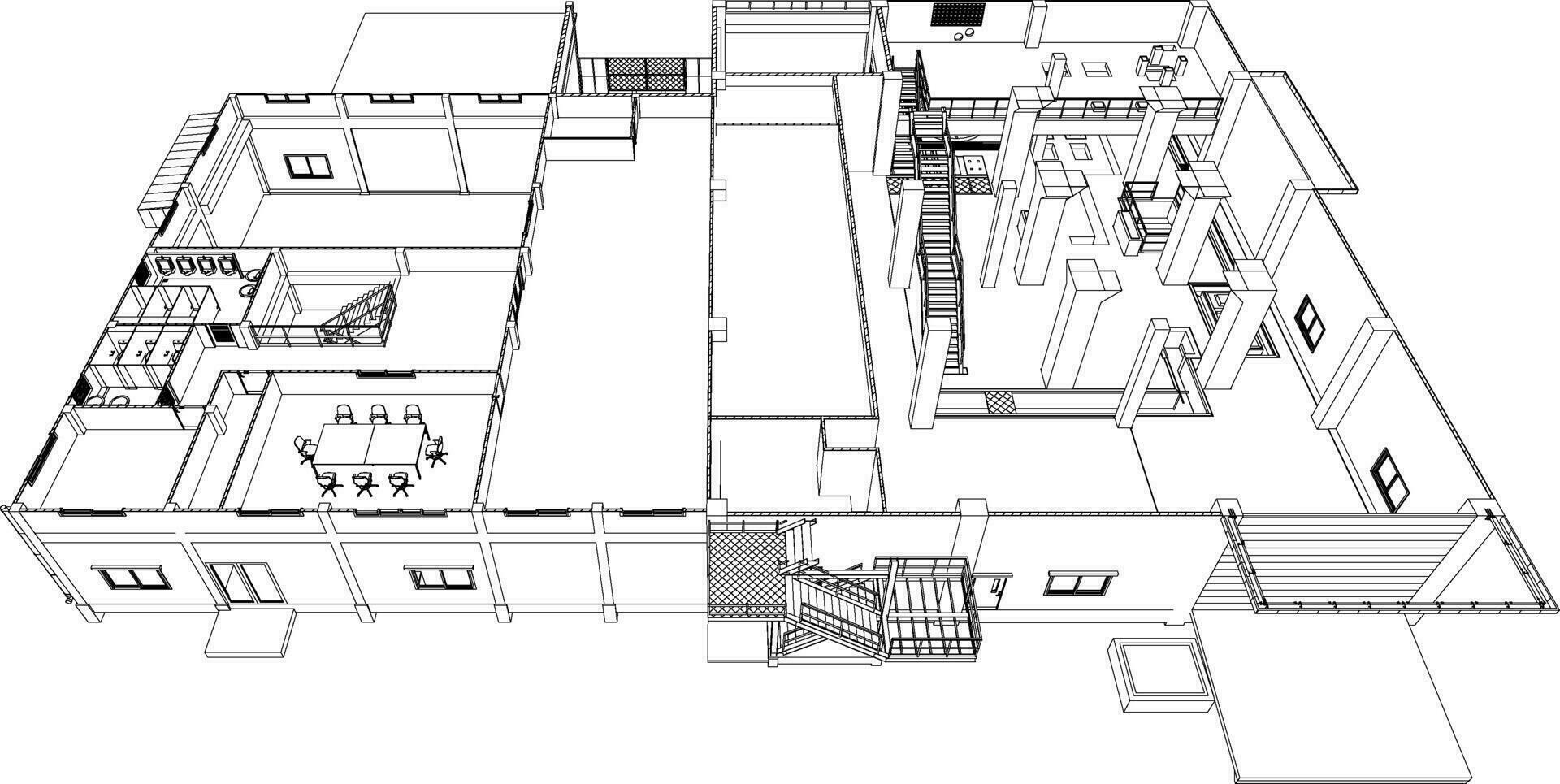 3d illustratie van industrieel gebouw vector